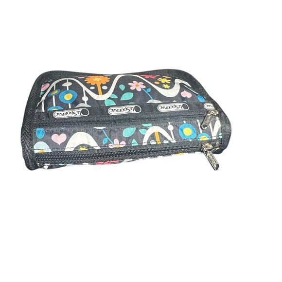 LeSportsac Retro Floral Wave Print Zip Cosmetic Pouch Makeup Bag black - Picture 4 of 12
